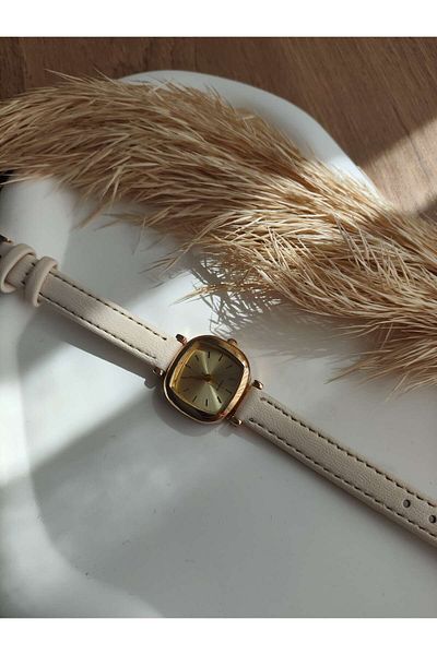 QUARTZ Rubsey Minimal Vintage Women Wristwatch Retro Leather Band 1 Piece Yellow Inside