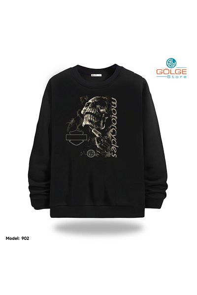 Gölge Store Motorcycles Chest Printed Slimfit Crew Neck 2 Thread Unisex Sweatshirt