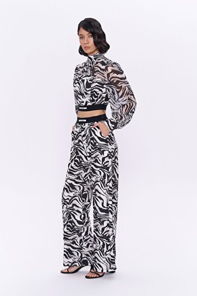 Quzu Black Zebra Patterned Elastic Waist Trousers