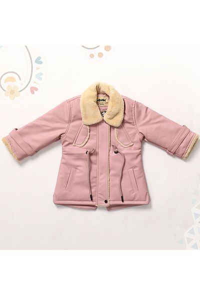 Go Veform Pink Baby Girl and Kids Leather Coat - Fur Collar Avm2104
