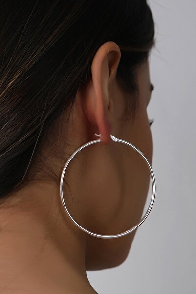 SUNSHINE 925 Ayar Rodyum Kaplamalı 6 Cm Gümüş Halka Küpe