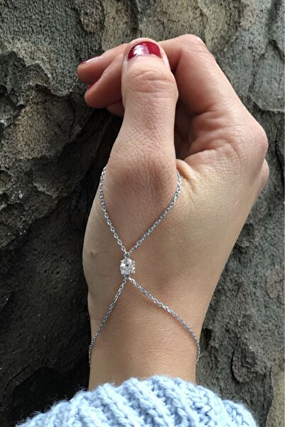 SUNSHINE 925 Ayar Rodyum Kaplama Yuvarlak Beyaz Taşlı Gümüş Baş Parmak Şahmeranı