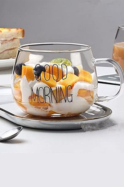 GİLLİ STORE Good Morning Borosilicate Coffee Serving and Sweet Breakfast Milk Cup - 400ml