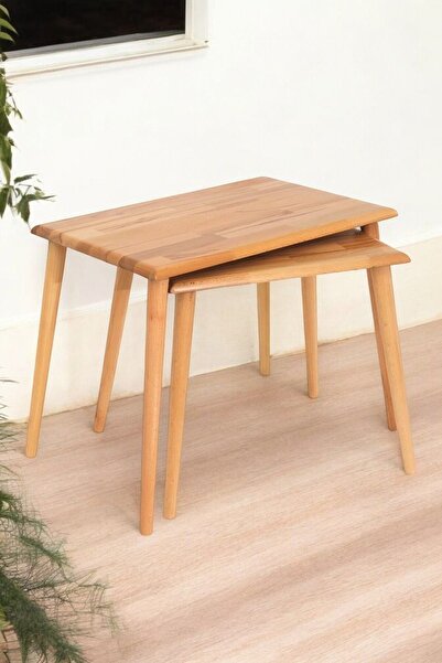 BAUPOR Dikdörtgen Masif Doğal Tekli, 2'li, 3'lü Zigon Sehpa Set, Modern Masif...