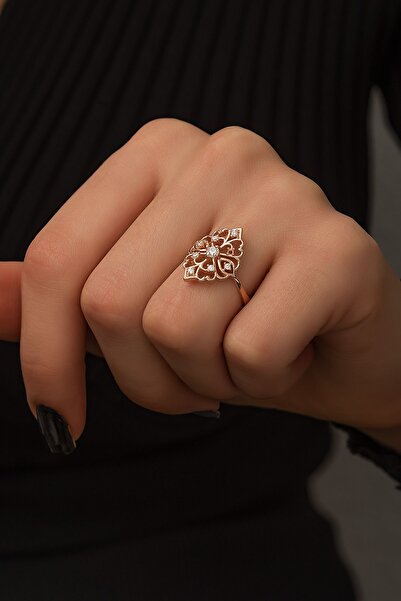 SUNSHINE 925 Ayar Rose Kaplamalı Beyaz Taşlı Elegant Tasarım Gümüş Yüzük