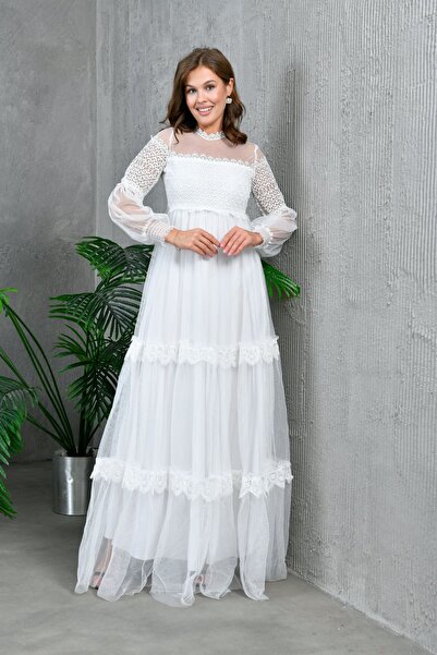 ZISHAN Γυναικείο βραδινό φόρεμα με λαιμόκοψη από τούλι με κορδόνια - Wedding & Wedding 134