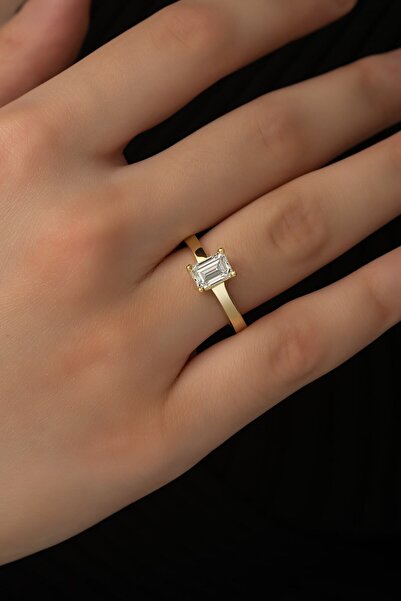 SUNSHINE Zirconia Baget Taşlı Gümüş Gold Yüzük