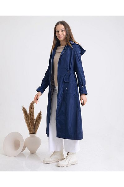 Trenç Araboy Hooded and Sleeve Gathered Trench Coat