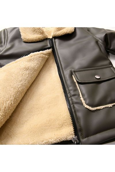Go Veform Khaki Colored Baby Girl and Kids Leather Coat - Avm2103