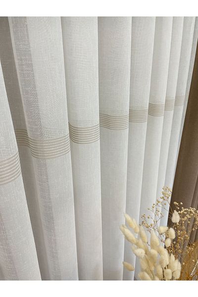 Brillant 1/3 Sik Pleat with Linen Look Tape - Ecru/Beige Tulle Curtain