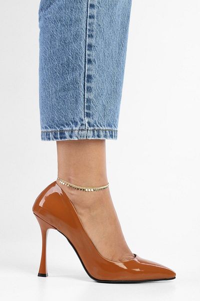 Shoeberry Tan Patent Leather Mags Stiletto - Women