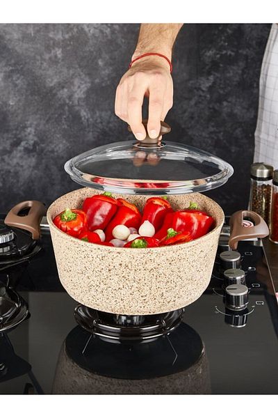FALEZ Creamy 32 Cm Granite Deep Pot