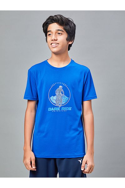 Technosport By Styli Printed Slim Fit Round Neck T-shirt with Technocool+