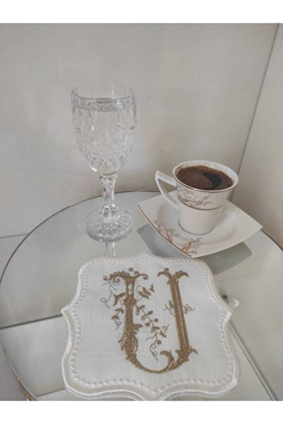 LİNDA MİA منديل كوكتيل حرف "ü" باللون الذهبي حرف مفرد