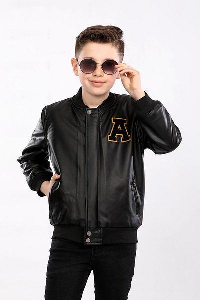 Go Veform Boy's Black Faux Leather Coat - a Set Avm112