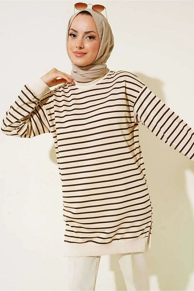 MB-MODA BİZİMLE Black Striped Women's Tunic