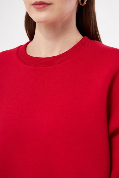 Moda Işık Unisex Kırmızı Renk Basic Sweatshirt %100 Pamuklu