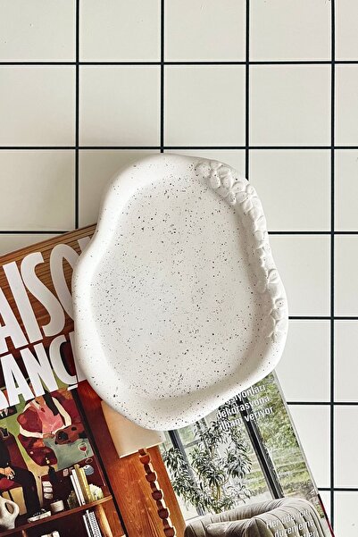 Mandalin Art Studio Desenli Çiçek Kabartmalı Dekoratif Tabak, Takı Tabağı