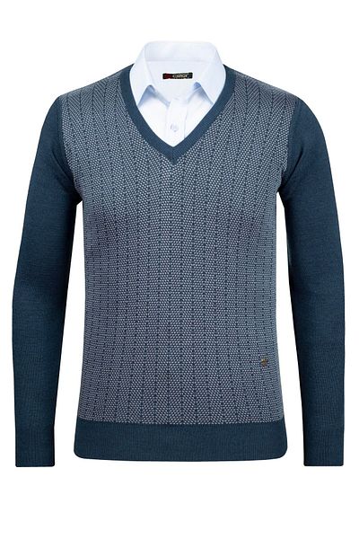 Çizgi Triko Pulover pentru bărbați cu decolteu în V cu dungi - mâneci imprimate și talie elastică, tricot din oțel clasic - 5007D