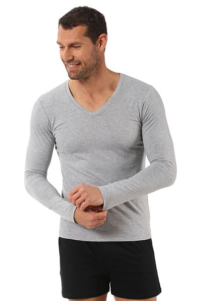 ÖZKAN underwear Özkan 0274 Men's Combed Cotton Lycra Cotton V-Neck Long Sleeve T-Shirt Undershirt
