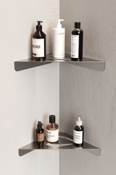 Zift Unique Paslanmaz Çelik Banyo Köşeliği - Yapışma Garantili Şampuan &Duş & Köşe Rafı 2 Katlı Modern Köşe Rafı