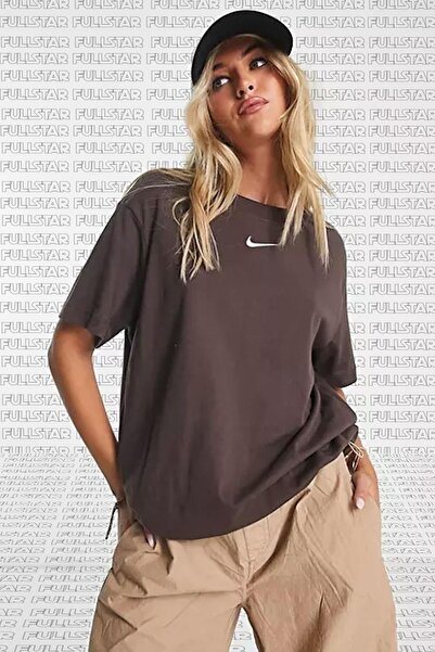 Nike Sportswear Oversized Tee Unisex Nakış Swooslu Bol Kesim Tişört Kahverengi