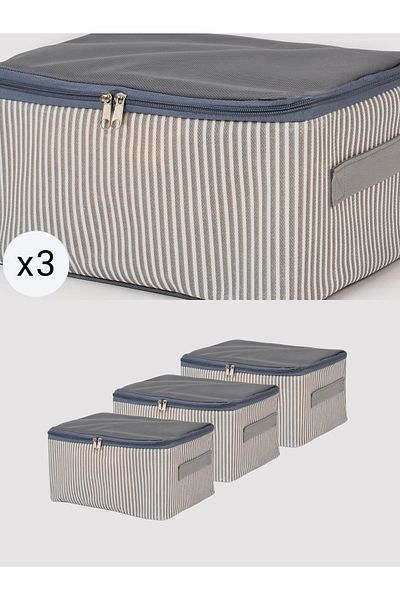 NACAREV Anthracite Stripes Small Size Suitcase Organizer - 3 Τεμάχια, 30x20x15 cm, για θήκη ταξιδιού