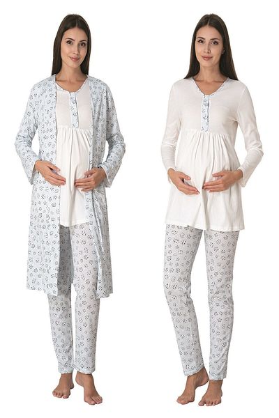 ByLohusa Set de pijamale de maternitate Effortt Maternity cu halat albastru