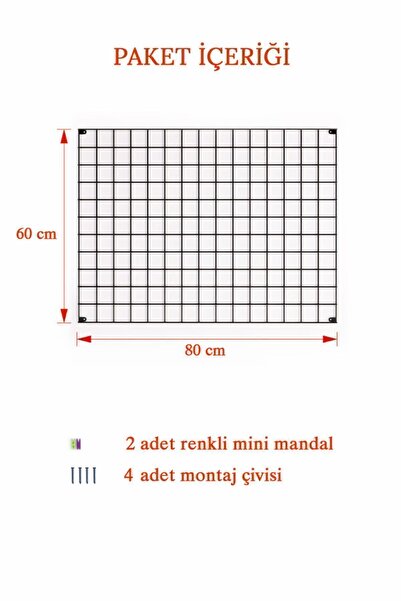 Catchme 60x80 Metal Fotoğraf Askısı Tel Pano Siyah 2 Adet Mini Mandal 4 Adet Montaj Çivisi Hediyeli
