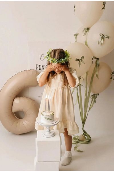 Çemrek Süs Parti Beige Cream 6 Years Old Foil Balloon and Sea Sand Balloon 10 Pieces with Ribbon Gift