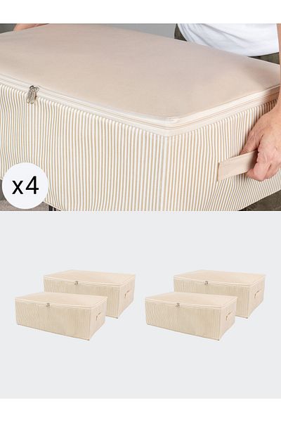 NACAREV Σετ 4 τεμαχίων Mega Size Cream Line Pattern Organizer Σετ 75x40x20 cm