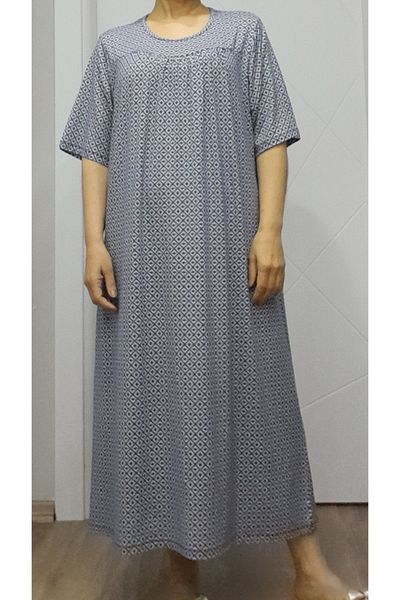 Mertcan Butik Φόρεμα από βισκόζη από βαμβακερό χτενισμένο με μπλε ναυτικό σχέδιο με κομμένο μπροστινό και πίσω μέρος