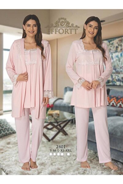 Effortt Set de pijamale de maternitate pentru femei însărcinate, 3 piese, pudră