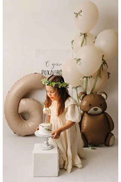 Çemrek Süs Parti Bear Foil Balloon Beige Cream 6 Years Old Foil Balloon and S...