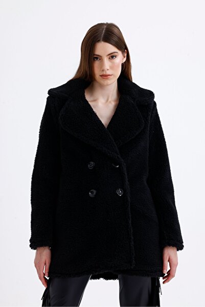 Sense Μαύρο παλτό με διπλό στήθος - Kbn32383