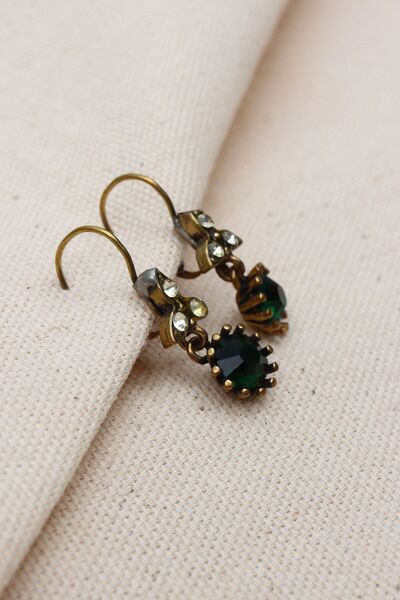 Süspüs Accessories Green Stone Detailed Round Earrings