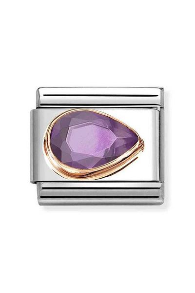 NOMİNATİON Composable Classic Decorative Link - Surface Embroidered - Purple - 9K Rose Gold Zircon