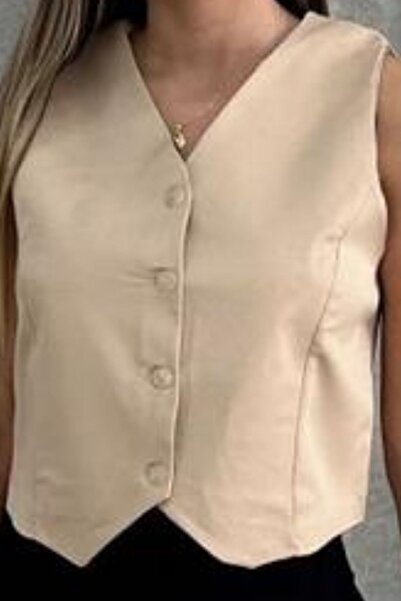 Mogi Butik Κοντό κρεπ γιλέκο με λαιμόκοψη - Γυναικείο 3046