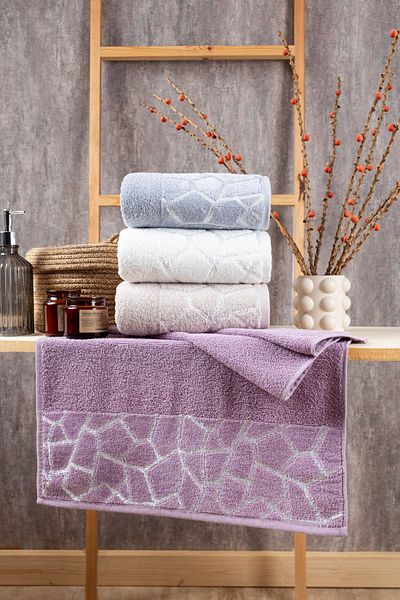 Elaganya 800Gr 100% Cotton Velvet Patterned 4 Towels - Elegan Velvet
