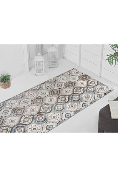 Sarar Halı As025 Desen Turkuaz Renk Kesme Kaymaz Taban Halı Yolluk