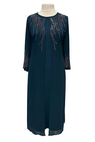HESNA Rochie de seară pentru mamă, albastru petrol, mărime mare, elegantă, brodata cu pietre