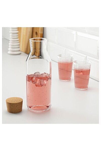 IKEA Karaf Su Şişesi Sürahi 1 Lt Cam Mantar Kapaklı Yükseklik: 27 Cm