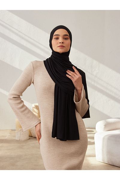 Femple Modest Premium Μαύρο Τζέρσεϊ Σάλι - 180x70 εκ. Hijab