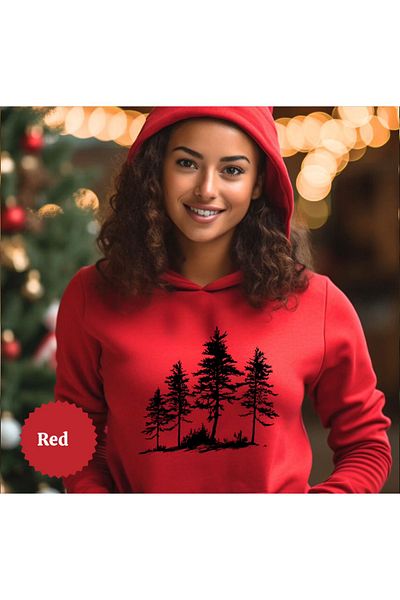 LA GULER Unisex Winter Hooded Oversize Hoodies - Πεύκα με στάμπα, 3 νήματα βαμβακερή σαρδόνια
