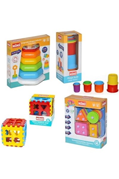 NeUygun Bebeğimin İlk Oyuncakları 4'lü Set Eğitici Oyuncak Bultak Halka Puzzl...