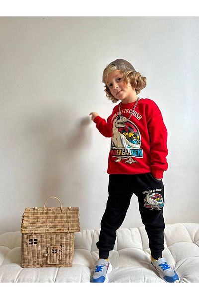 YİGİT BUTİK Boy's Dinosaur Printed Suit