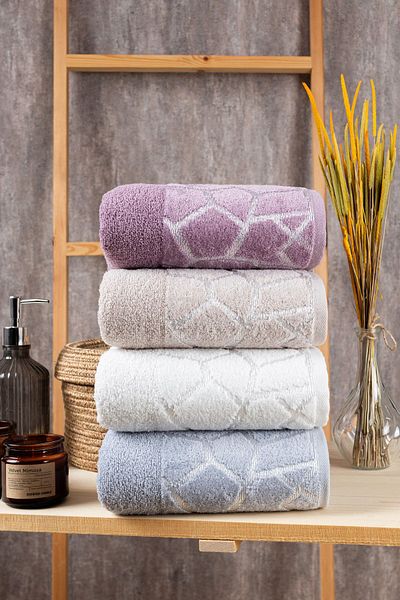 Elaganya 800Gr 100% Cotton Velvet Patterned 4 Towels - Elegan Velvet