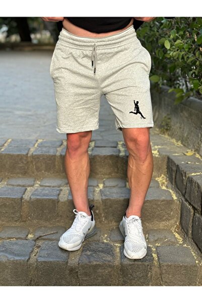 DEEPSENCE Erkek Gri Penye Kumaş Futbolcu Baskılı Şort Slımfit Kalıp