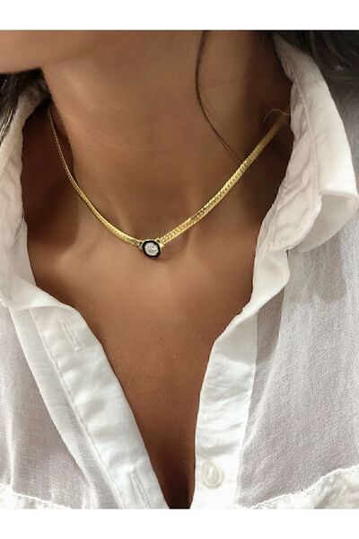 miomondo 925 Ayar Gümüş Kadın Hasır Ortası Taşlı Serenay Sarıkaya Kolyesi , Serenay Kolye