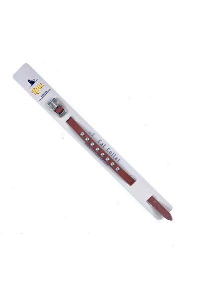 Lino Bordo Kedi Tasması El Yapımı %100 Deri Nikel Aksesuarlı - Dkt12